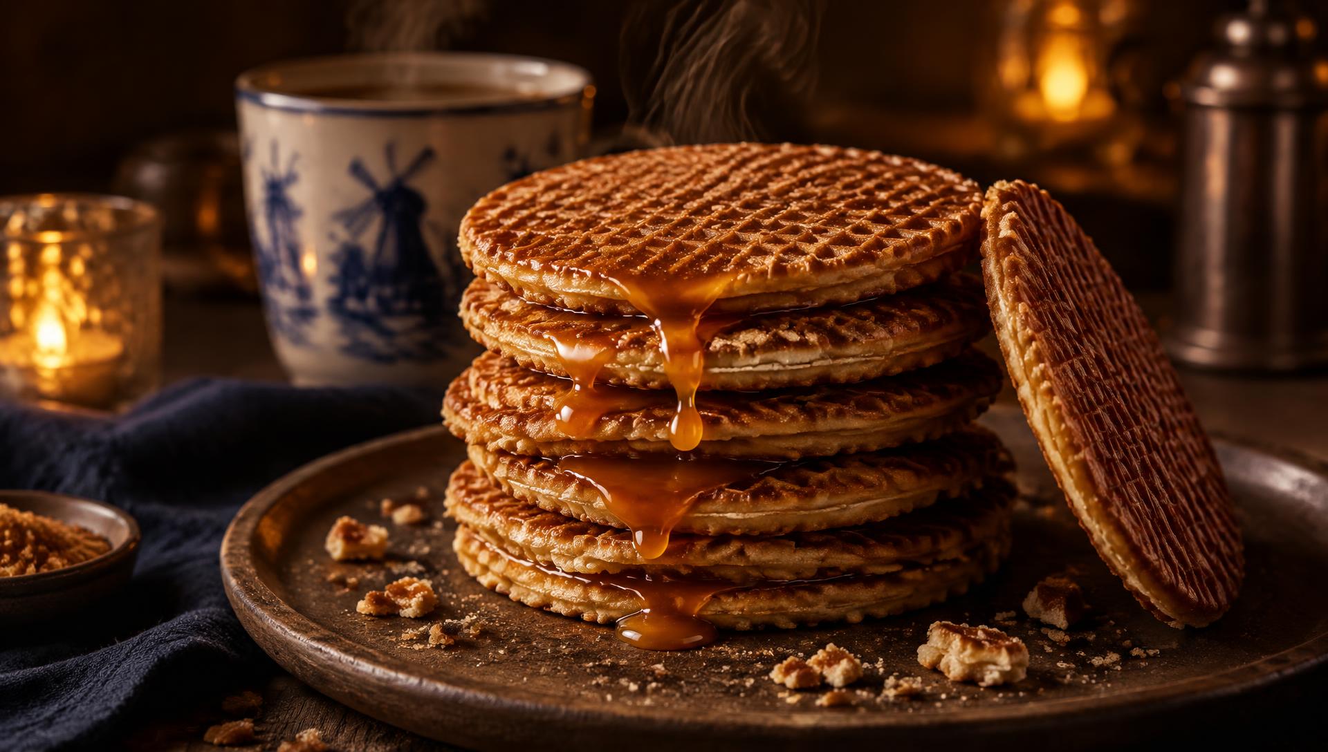 Freshly pressed stroopwafels with caramel syrup